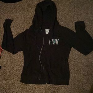 Pink Victoria Secret Black (not faded) light jacket sequins letters size L